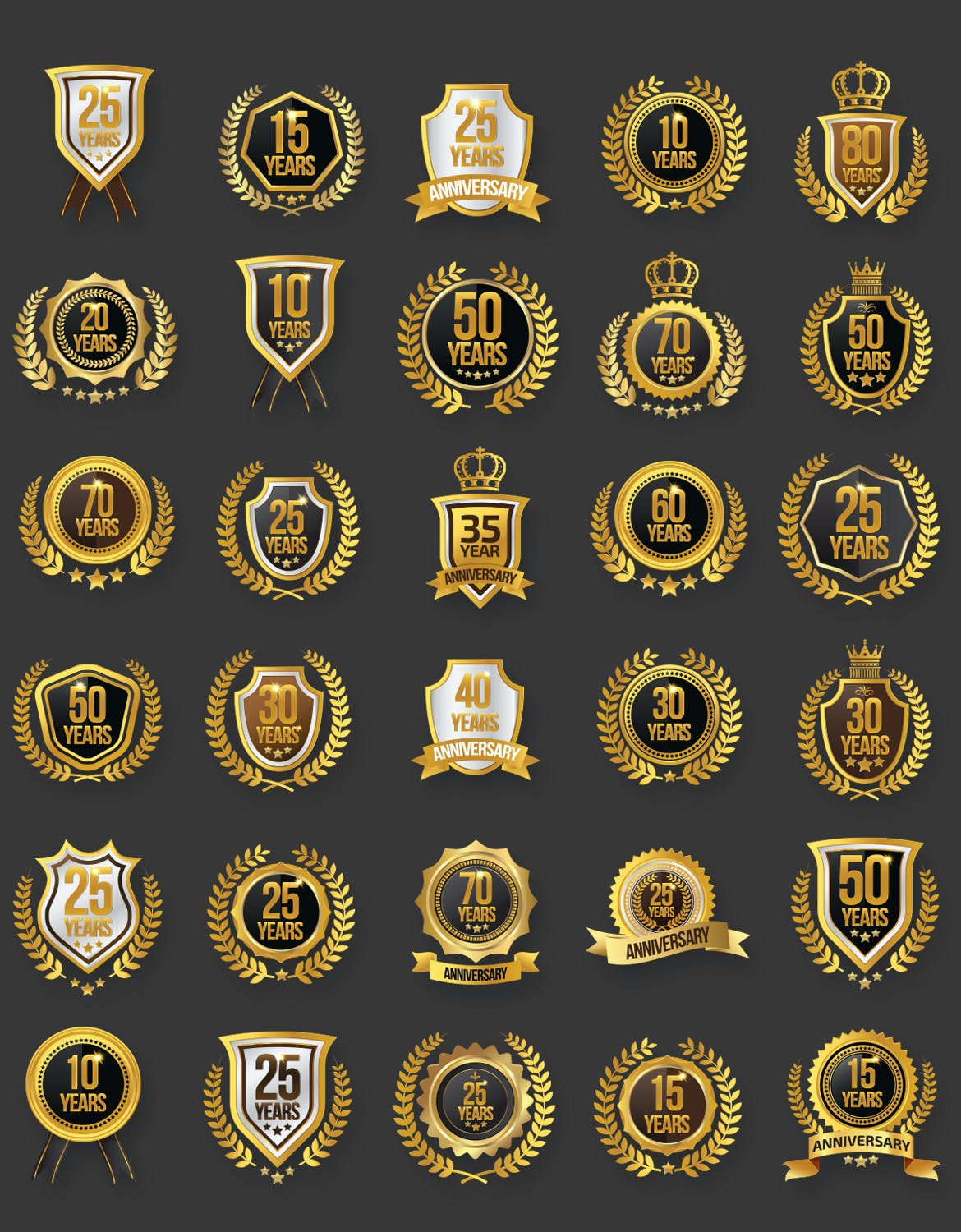 85个实用金色土豪金周年庆矢量标签图标大集合