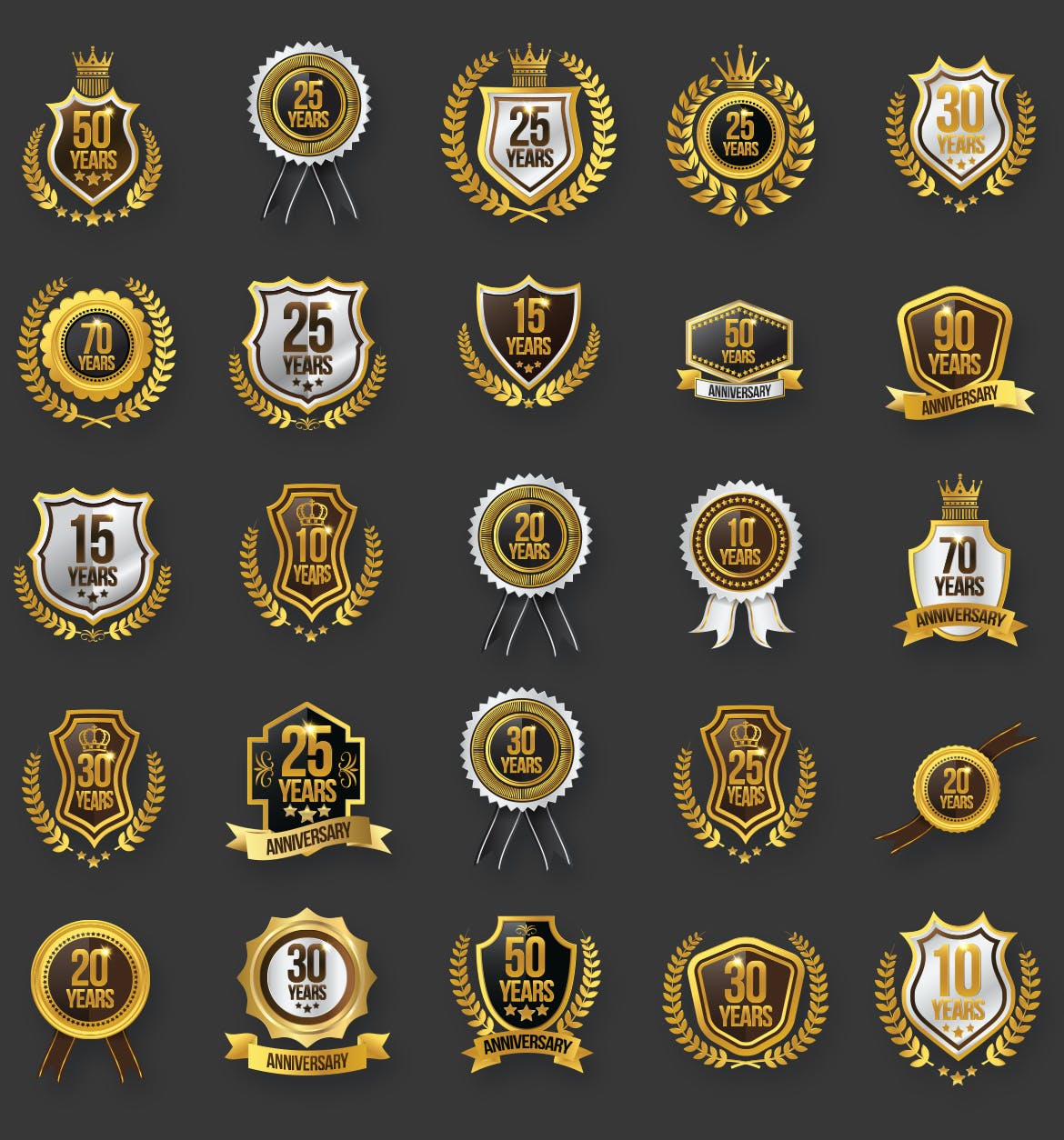 85个实用金色土豪金周年庆矢量标签图标大集合