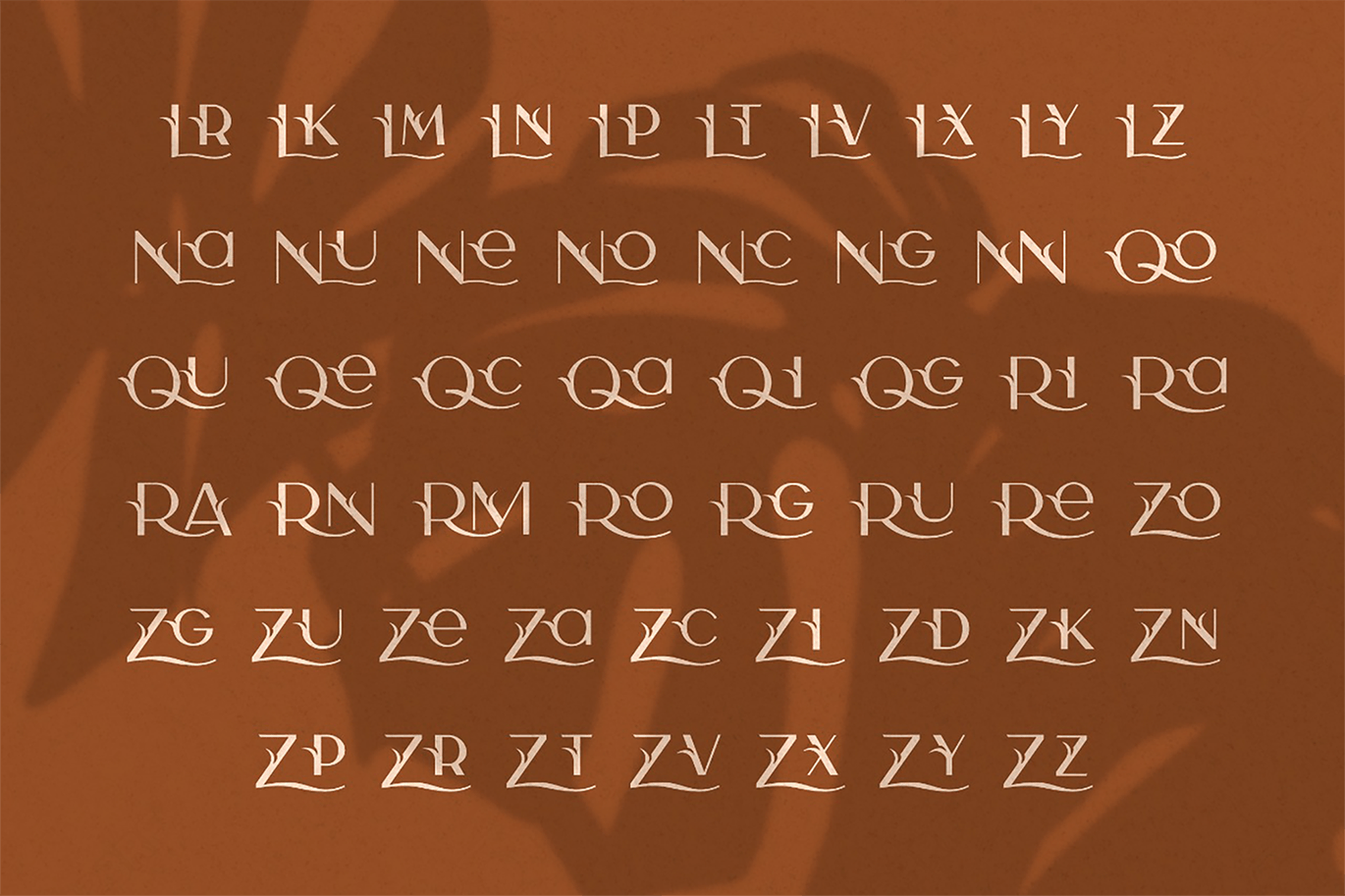 一组独特花朵植物树叶英文字体Camelia Sans