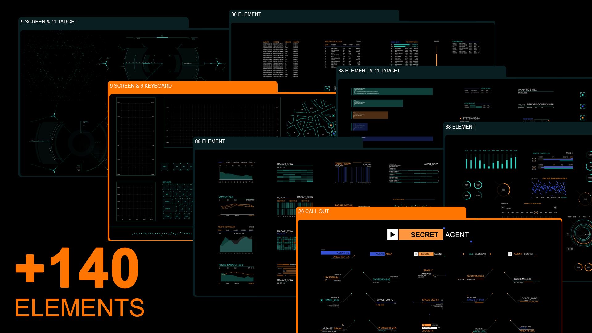 140+间谍高科技图表HUD元素AE视频素材