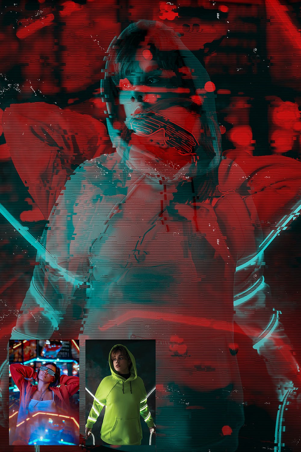 一键生成闪光双色曝光效果PS动作素材