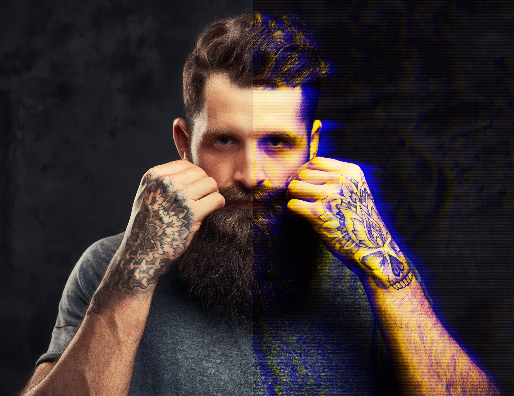 一键生成网络朋克故障特效PS动作素材