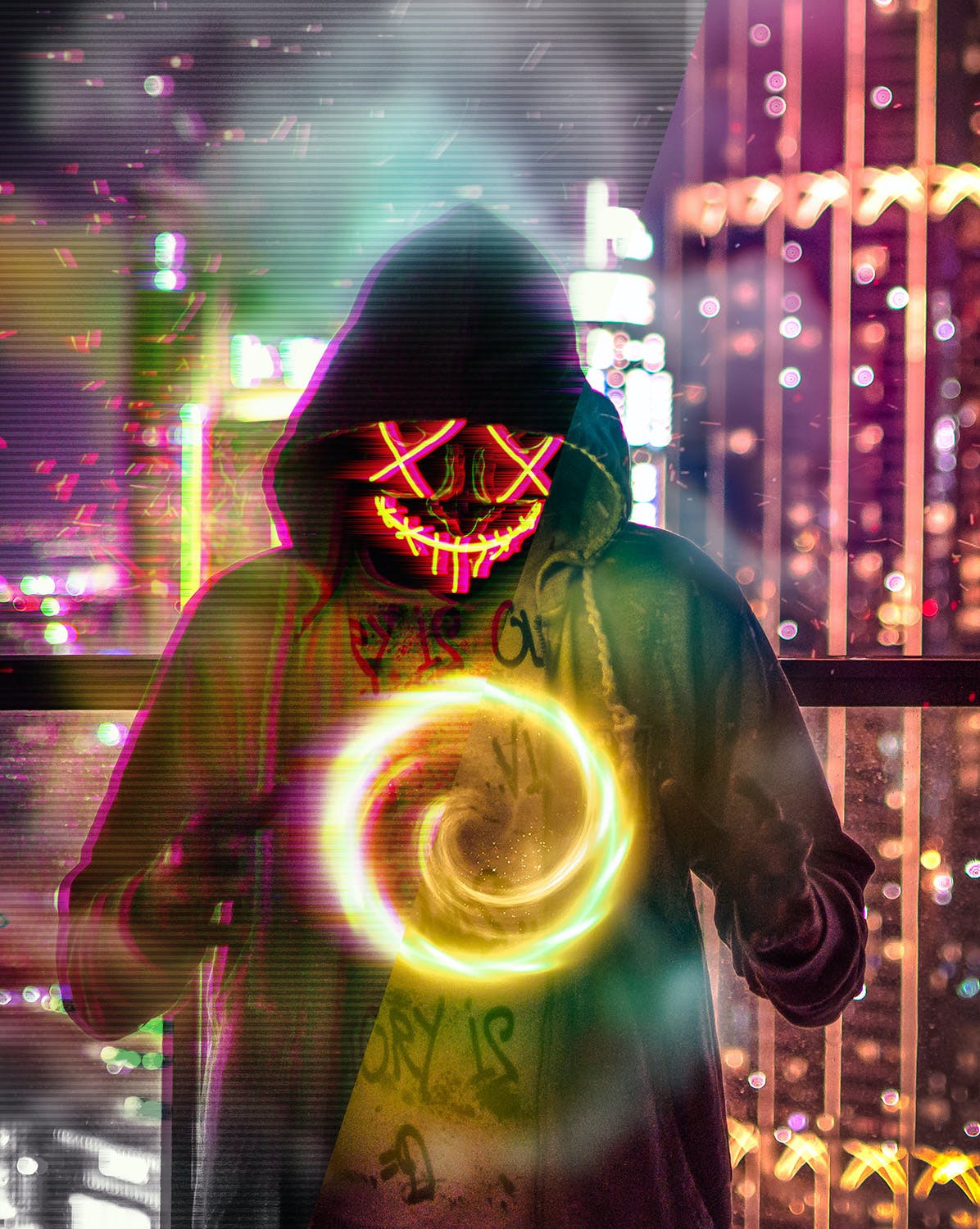 一键生成网络朋克故障特效PS动作素材