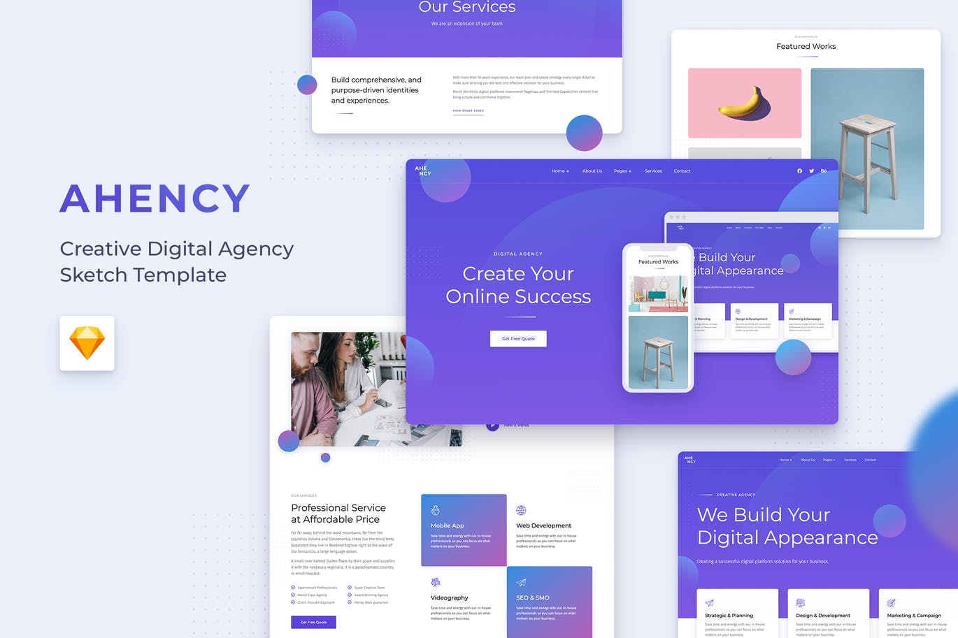 紫色创意数字机构网站UI设计模板