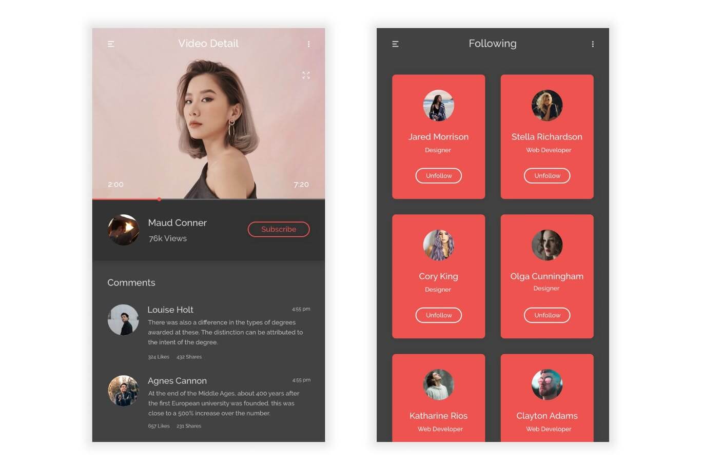 手机端APP小视频UI界面模板