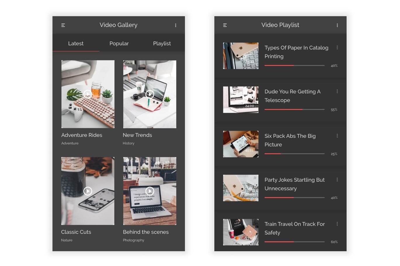 手机端APP小视频UI界面模板