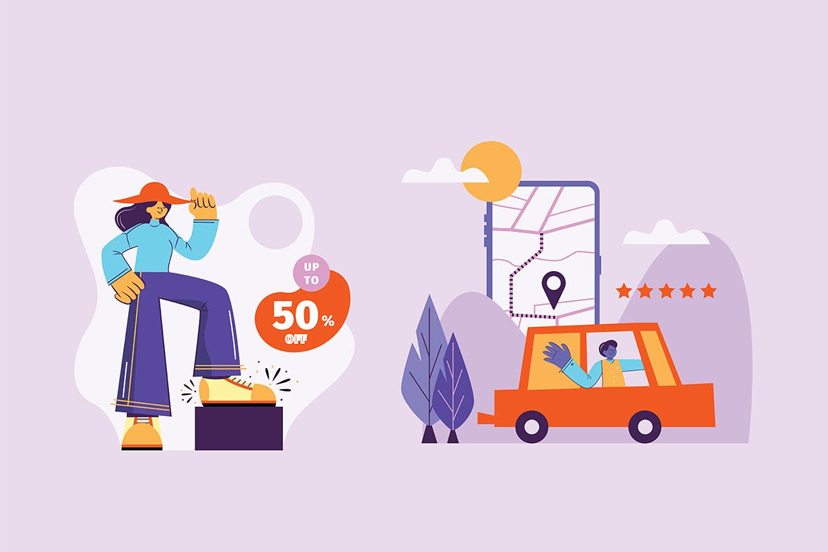 时尚高端电子商务超市购物banner海报插画设计素材模板