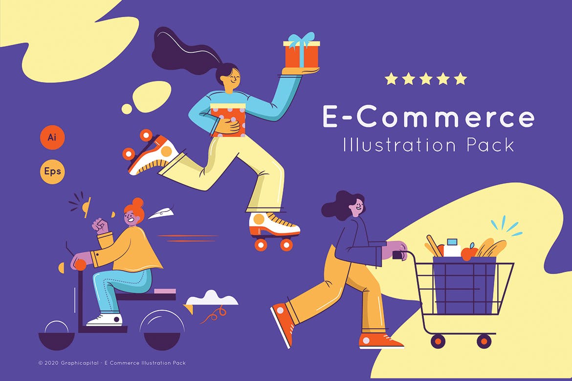 时尚高端电子商务超市购物banner海报插画设计素材模板