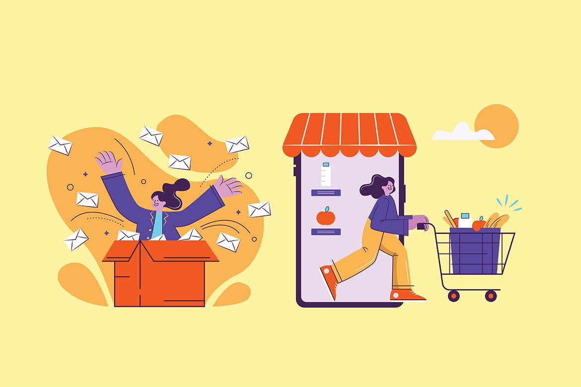 时尚高端电子商务超市购物banner海报插画设计素材模板