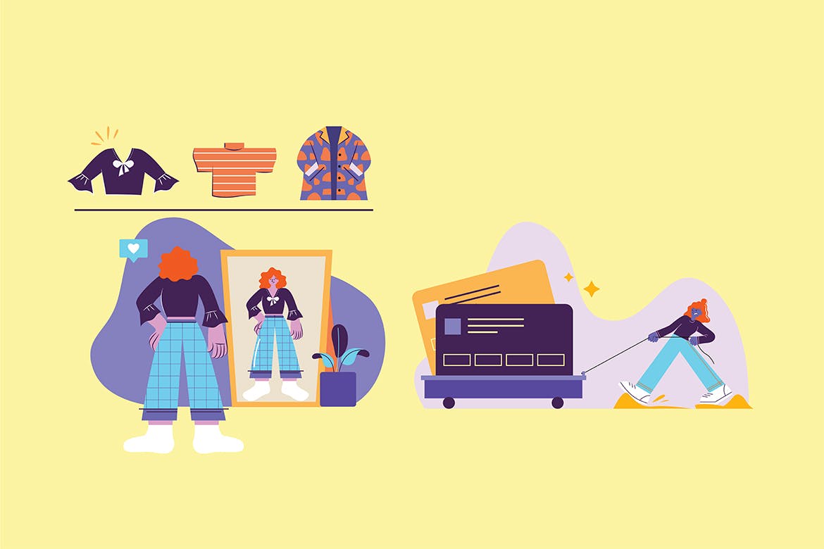 时尚高端电子商务超市购物banner海报插画设计素材模板