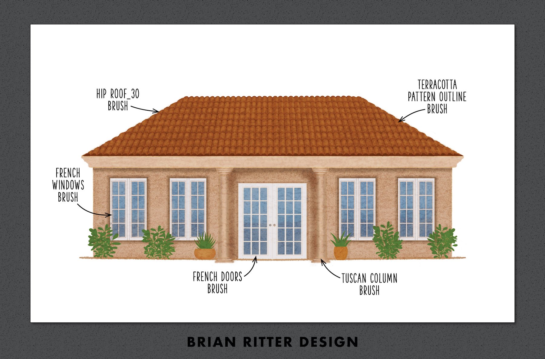 欧美风格房屋建筑元素Procreate笔刷素材包