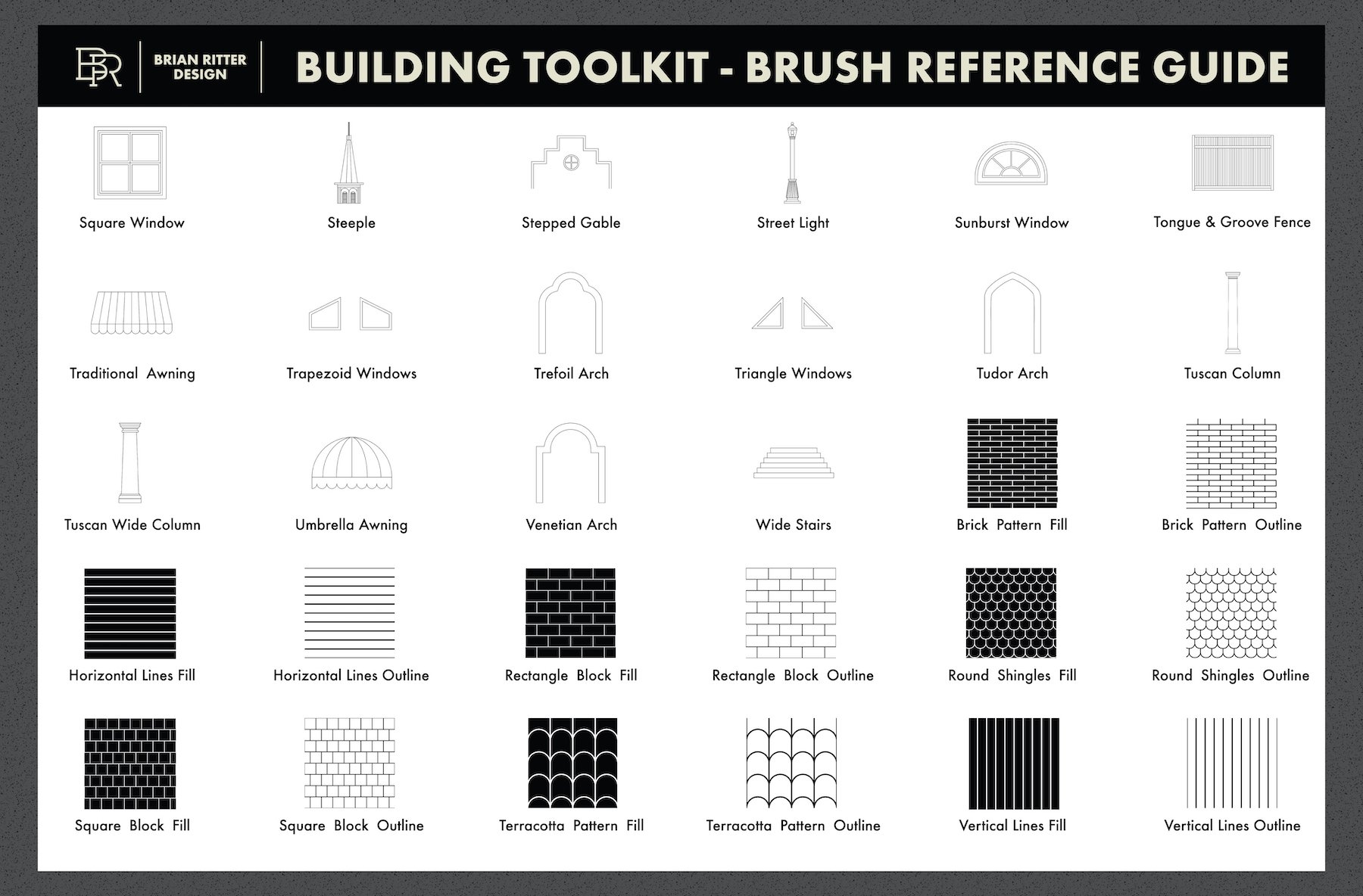 欧美风格房屋建筑元素Procreate笔刷素材包