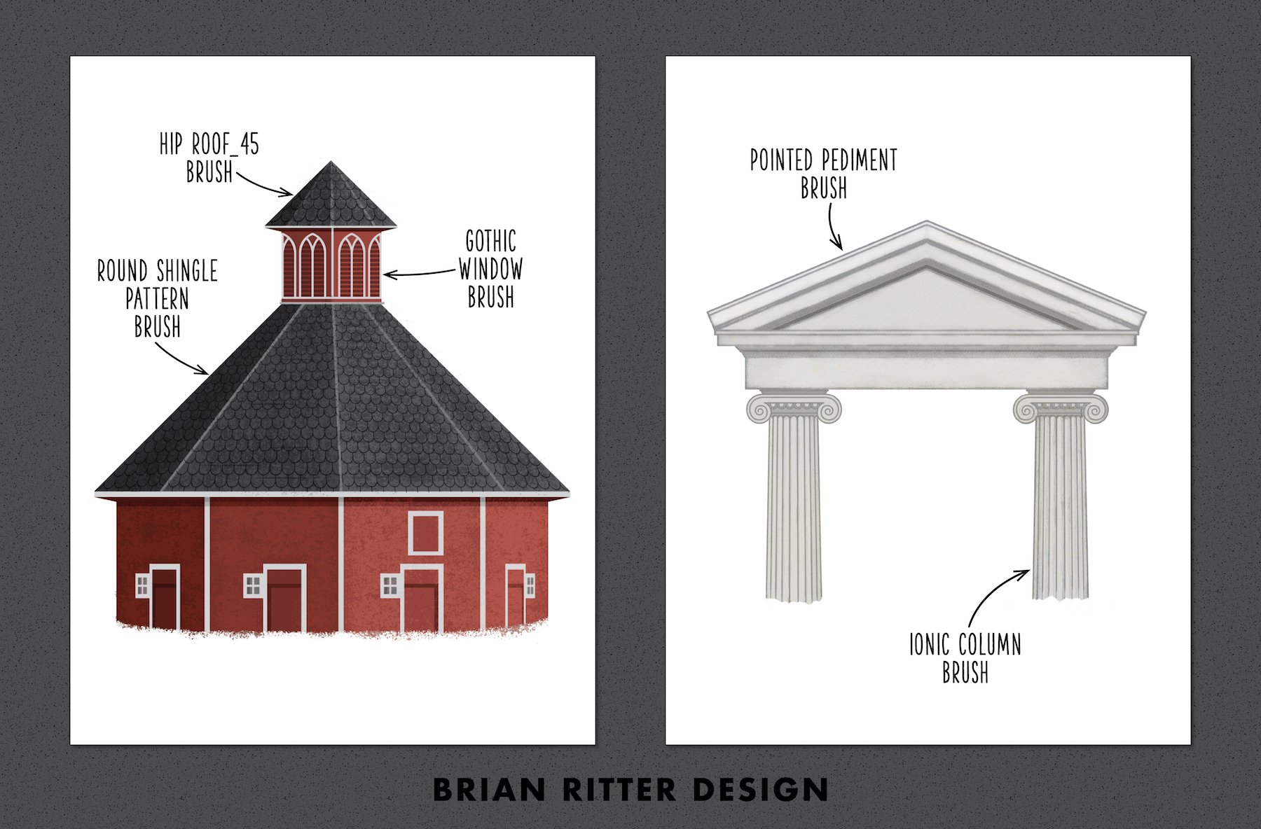 欧美风格房屋建筑元素Procreate笔刷素材包