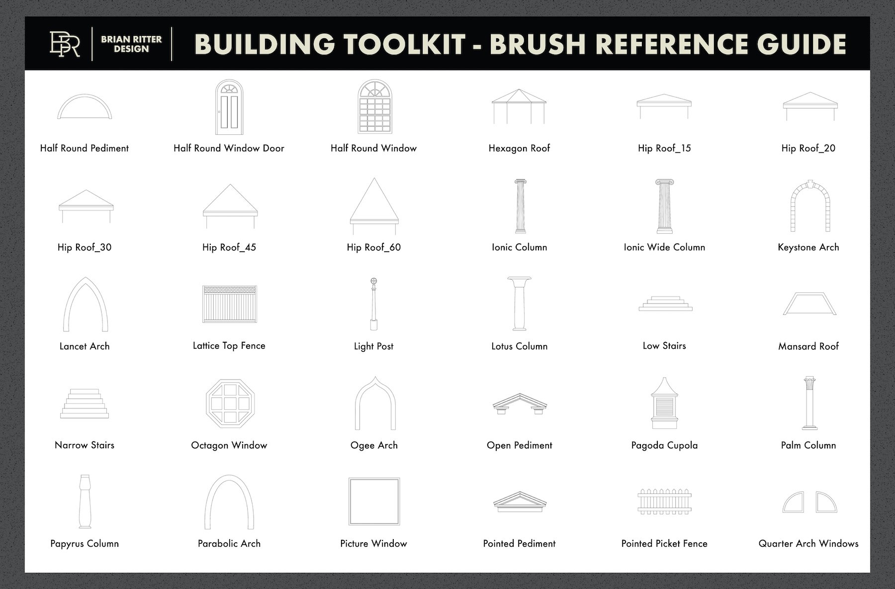 欧美风格房屋建筑元素Procreate笔刷素材包