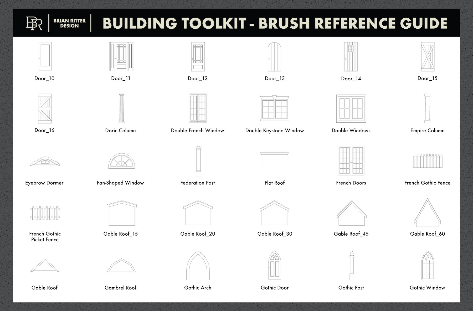 欧美风格房屋建筑元素Procreate笔刷素材包