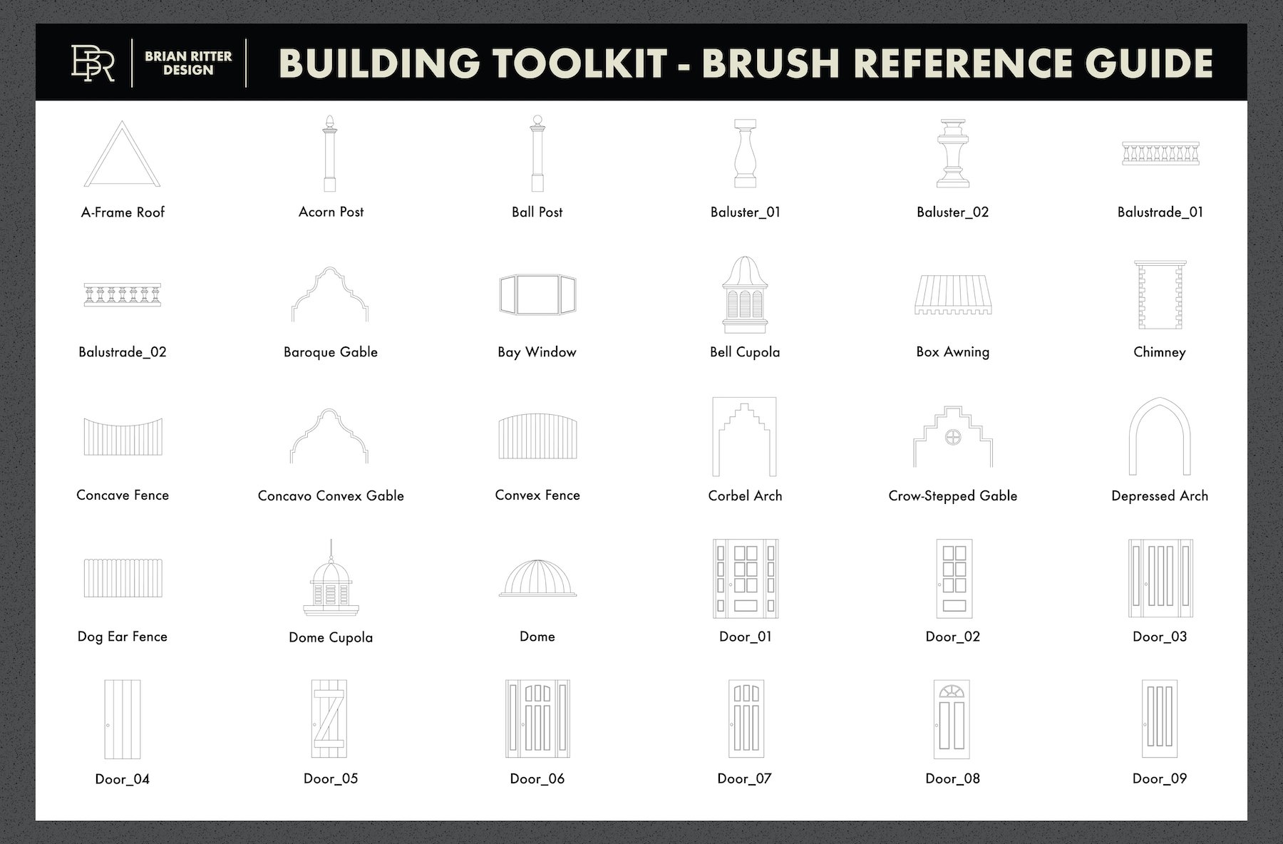 欧美风格房屋建筑元素Procreate笔刷素材包