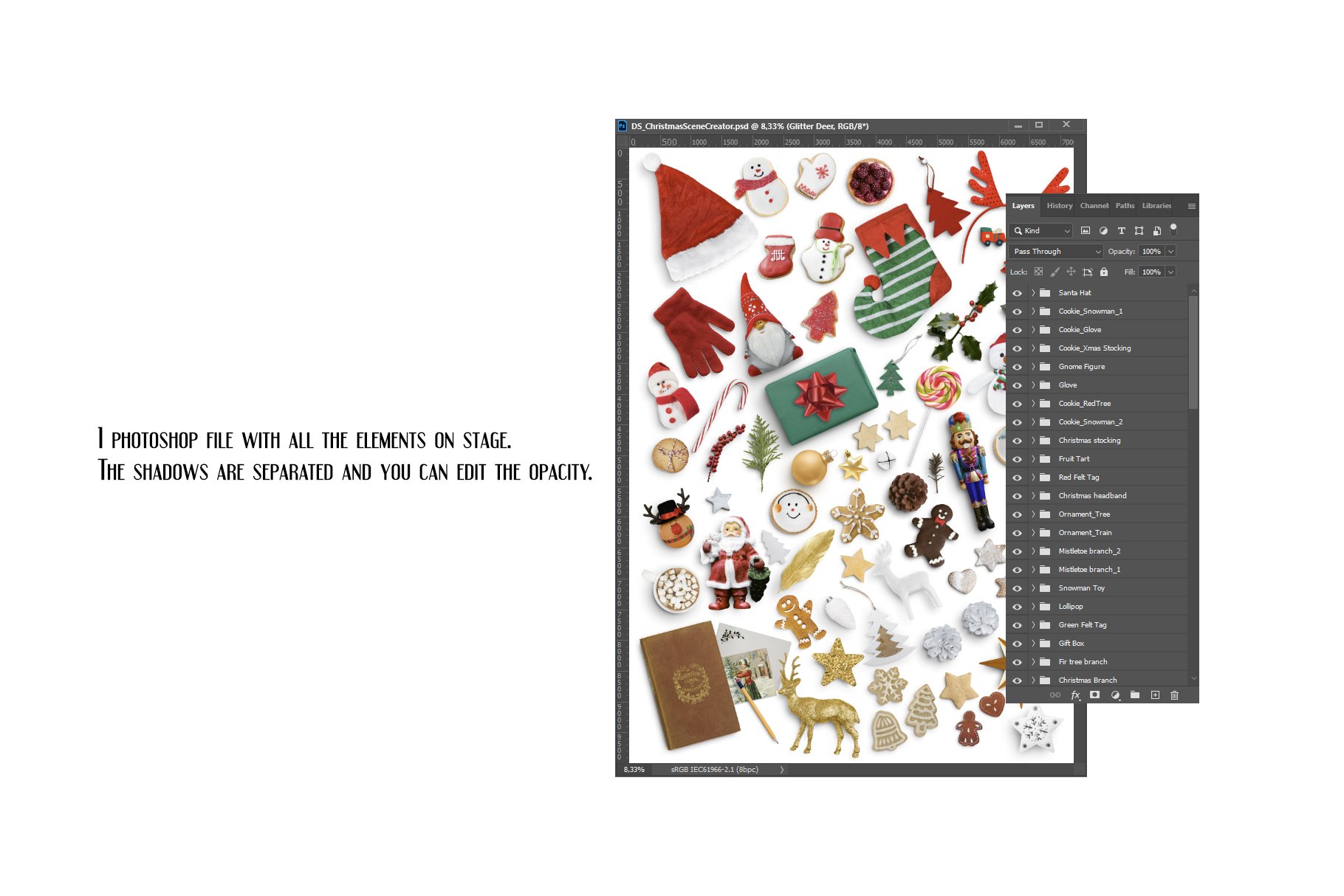 70个圣诞节元素带阴影圣诞场景素材包