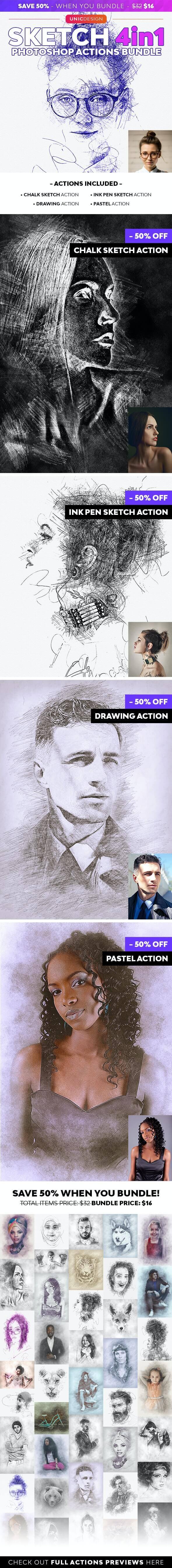 4种素描风格照片效果PS动作