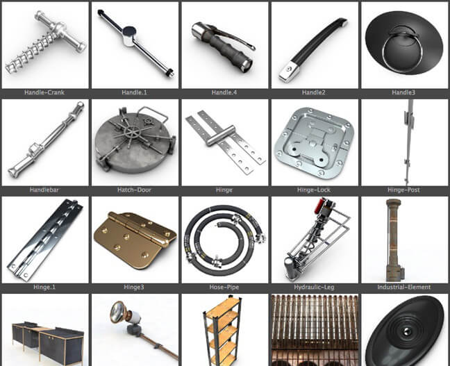 260多个五金主题C4D模型预设素材