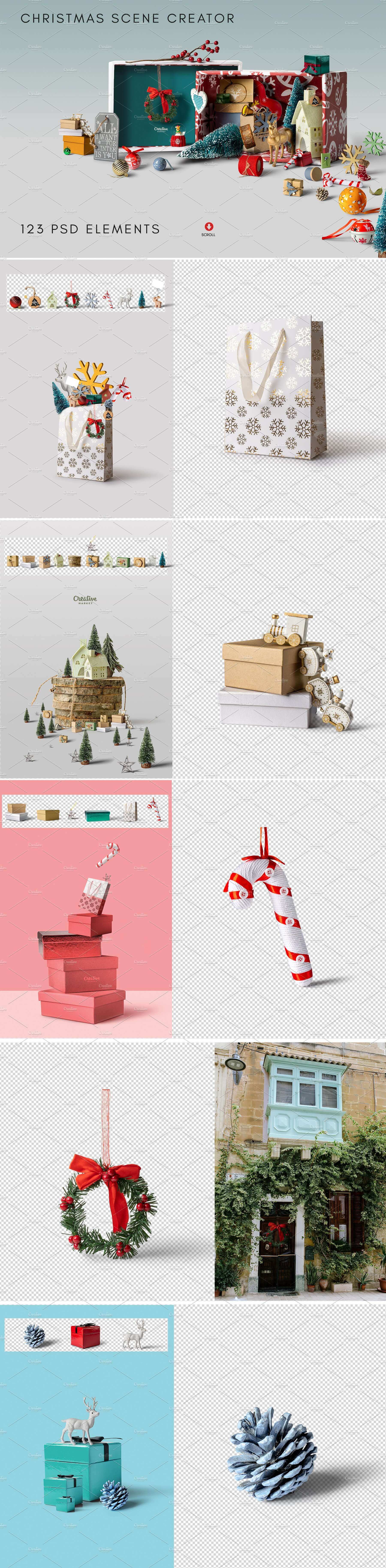 圣诞装饰元素场景PSD素材元素文件夹