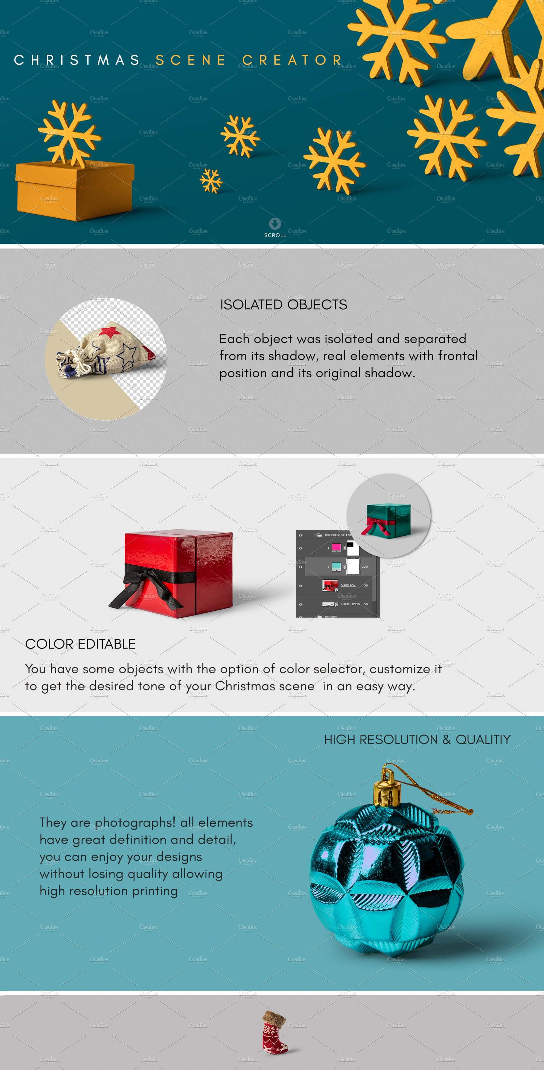 圣诞装饰元素场景PSD素材元素文件夹