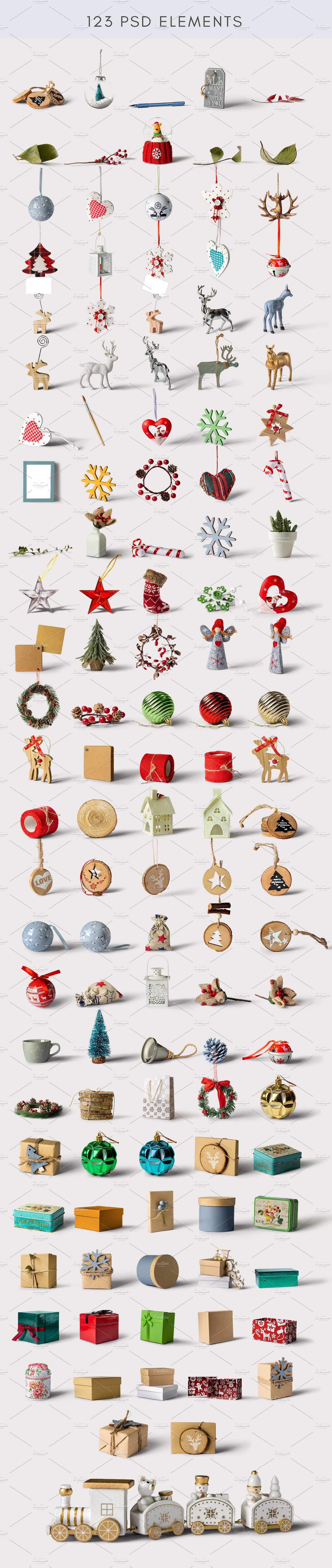 圣诞装饰元素场景PSD素材元素文件夹