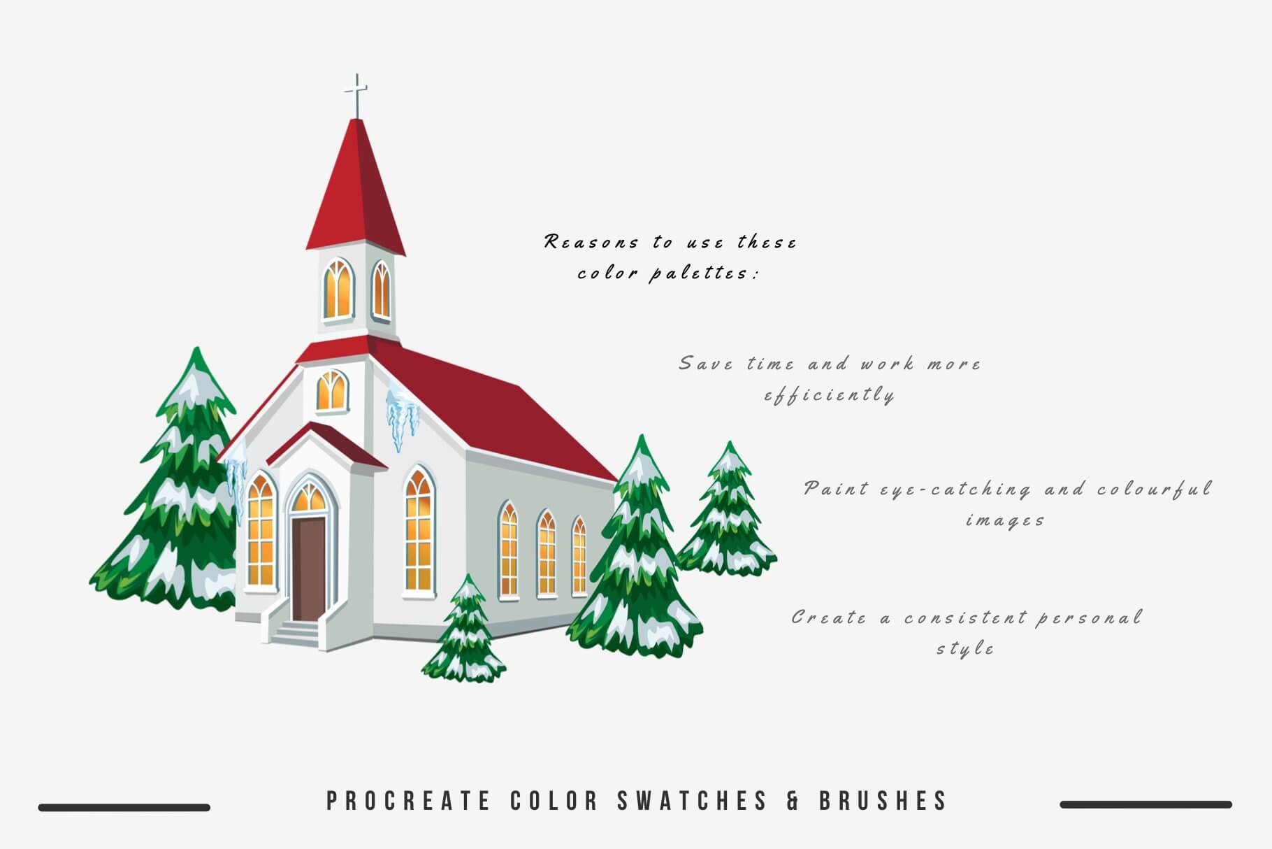 圣诞水彩元素Procreate笔刷素材套装