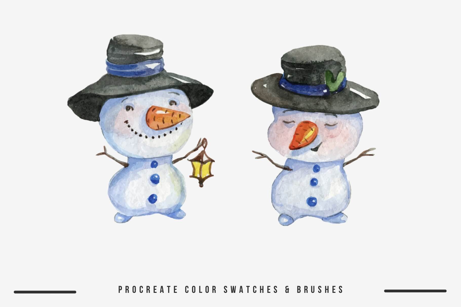 圣诞水彩元素Procreate笔刷素材套装