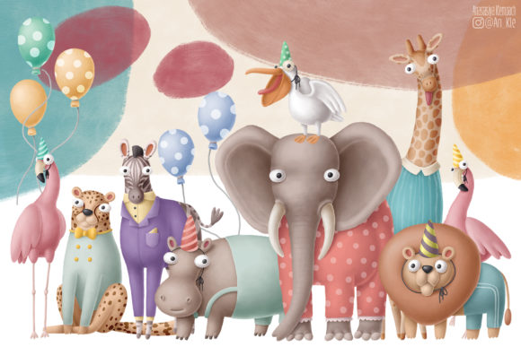 100+生日派对主题野生动物系列剪贴画PNG素材