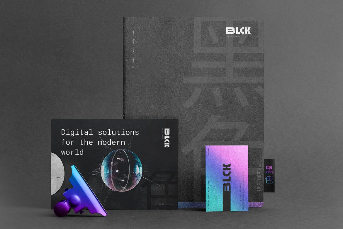 黑色系高端文具用品品牌样机PSD素材包