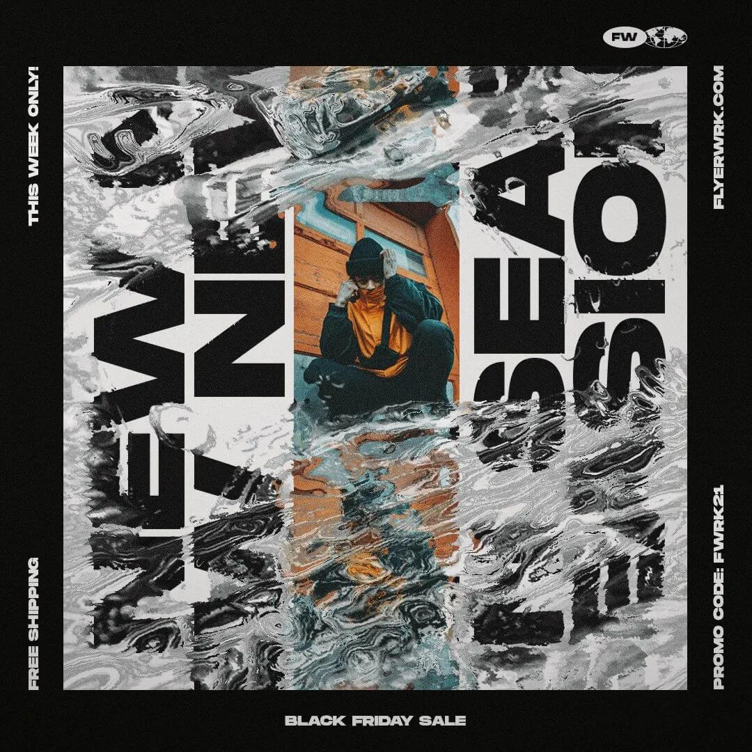 炫酷水墨故障海报价格2000一张！有了这个分分钟解决