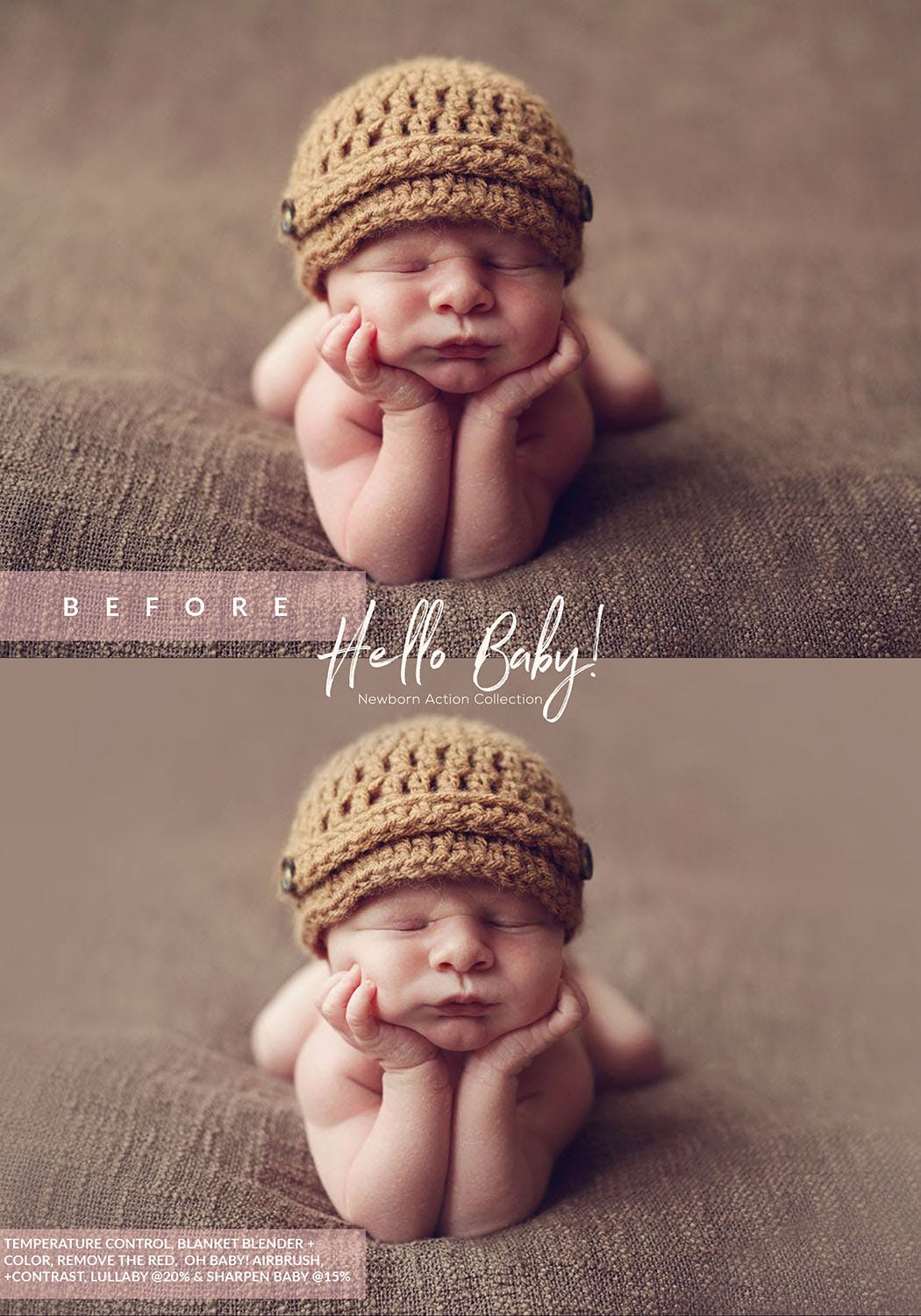 一键将婴儿宝宝照片自动调色磨皮润肤美图PS动作