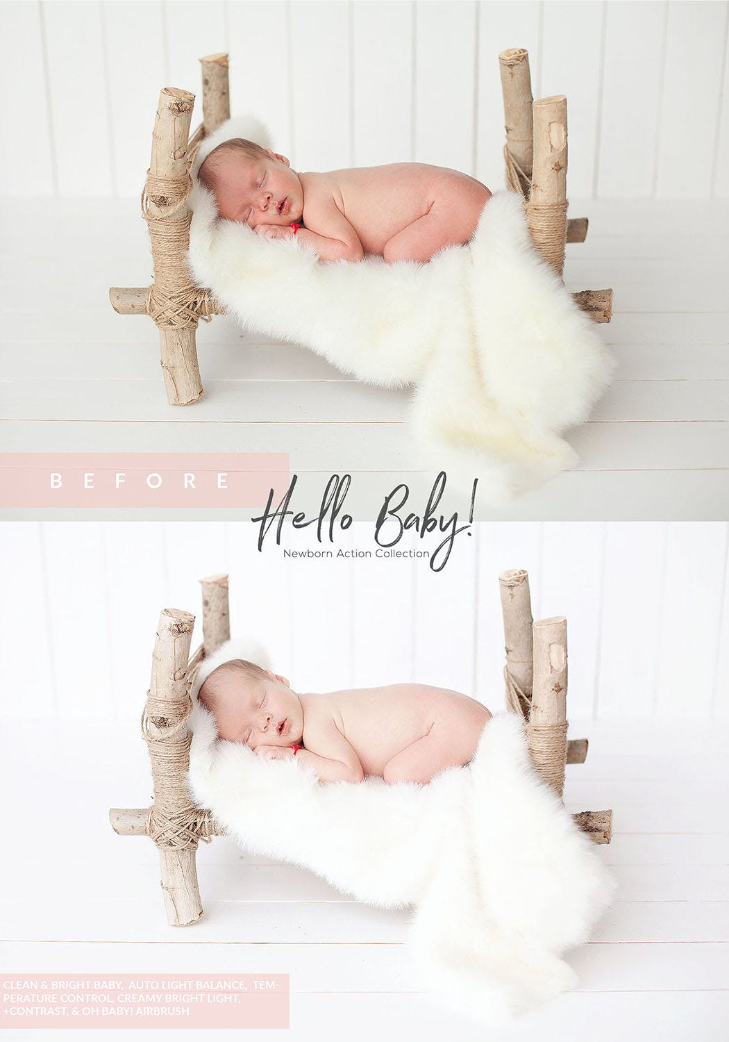 一键将婴儿宝宝照片自动调色磨皮润肤美图PS动作