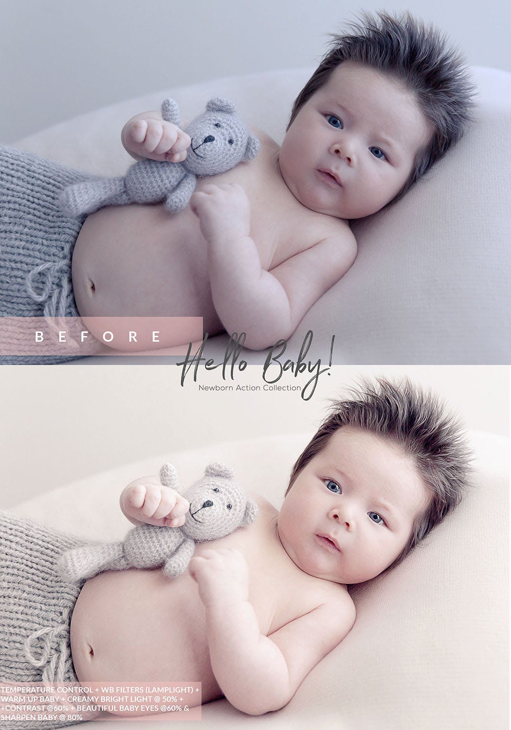 一键将婴儿宝宝照片自动调色磨皮润肤美图PS动作