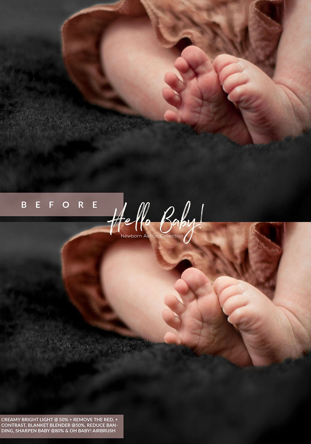 一键将婴儿宝宝照片自动调色磨皮润肤美图PS动作