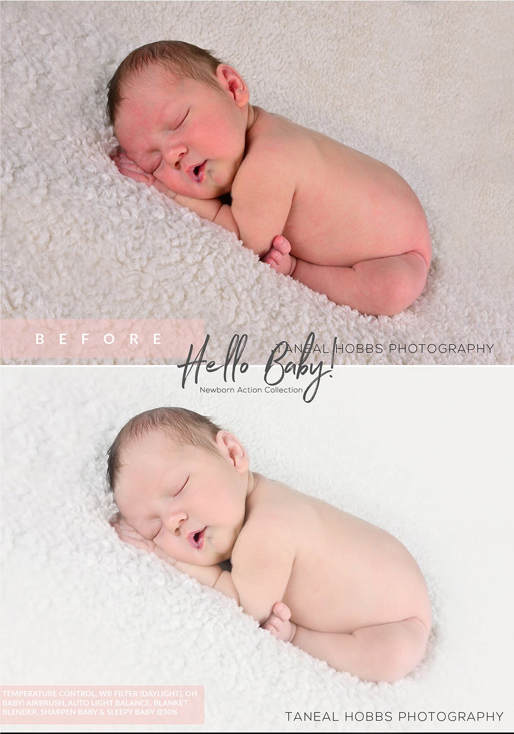 一键将婴儿宝宝照片自动调色磨皮润肤美图PS动作