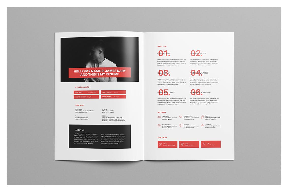 经典红黑配色高端时尚个人简历画册宣传册VI设计模板