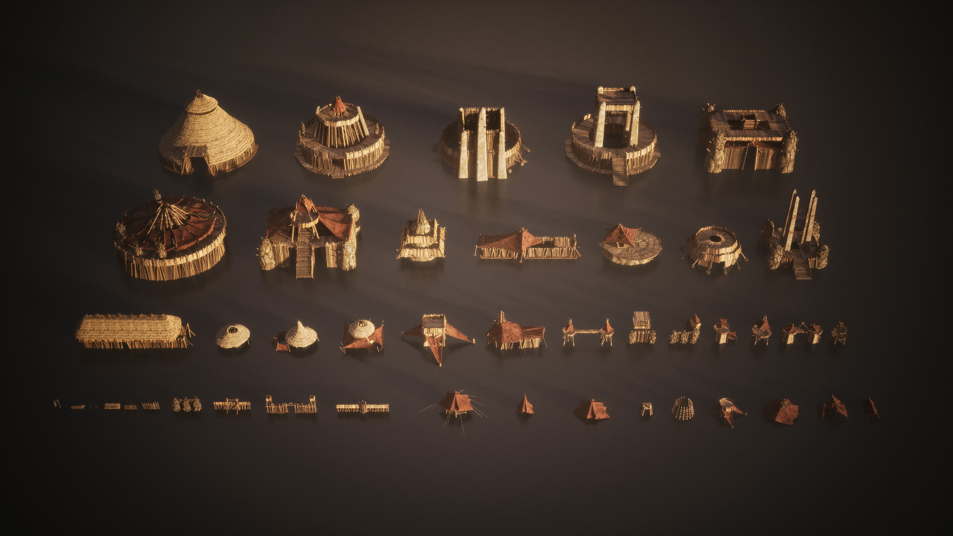 野蛮原始部落游戏风格建筑模型原始建筑C4D素材