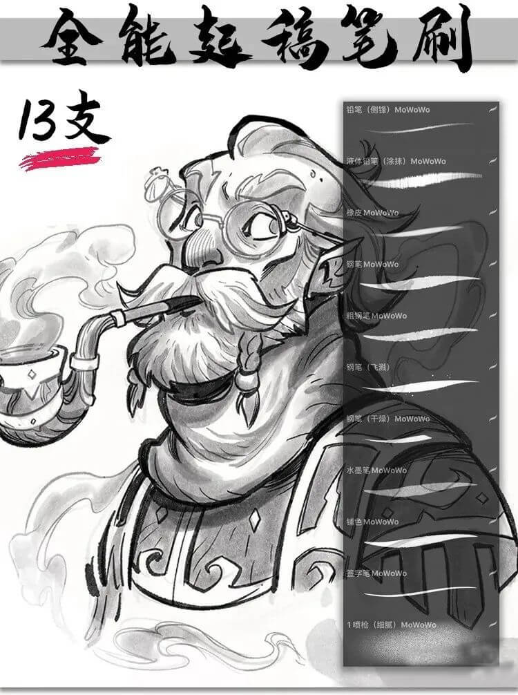 这13个Procreate笔刷真心好用!板子上画出了速写的感觉,勾线太爽了!