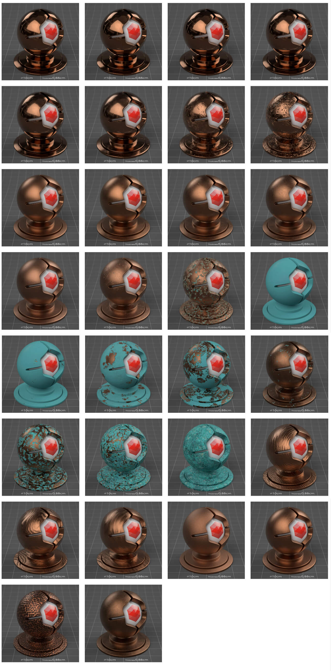 260多个Redshift金属质感钢铁黄金银铜等材质预设C4D素材包