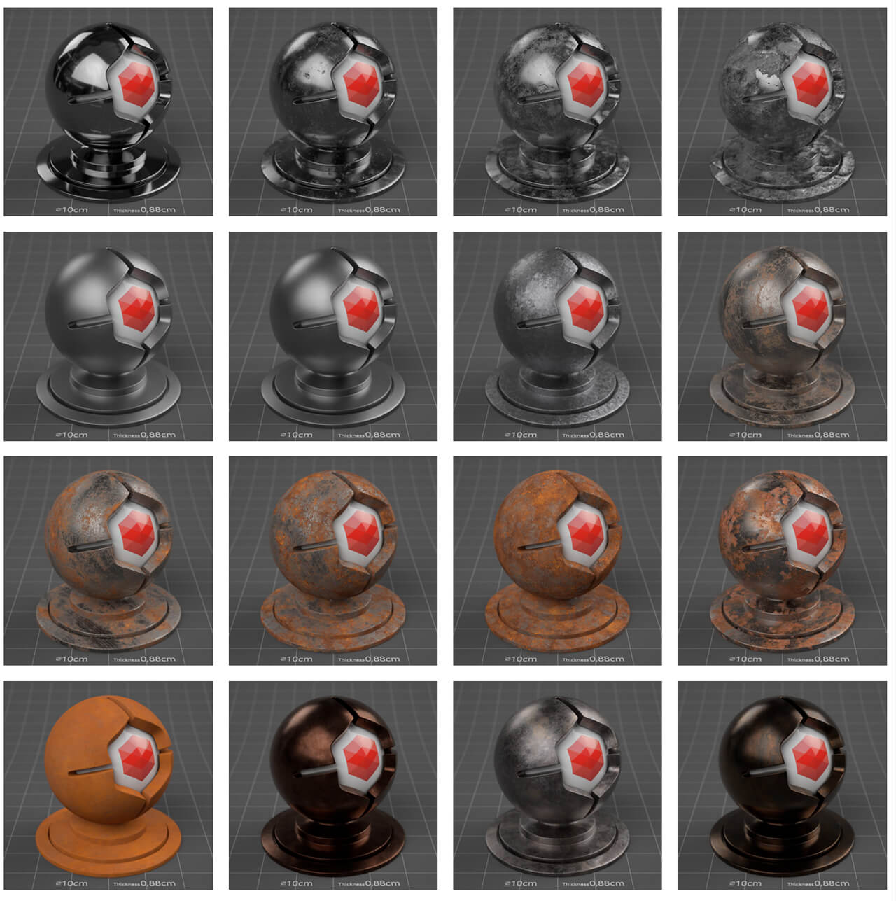 260多个Redshift金属质感钢铁黄金银铜等材质预设C4D素材包