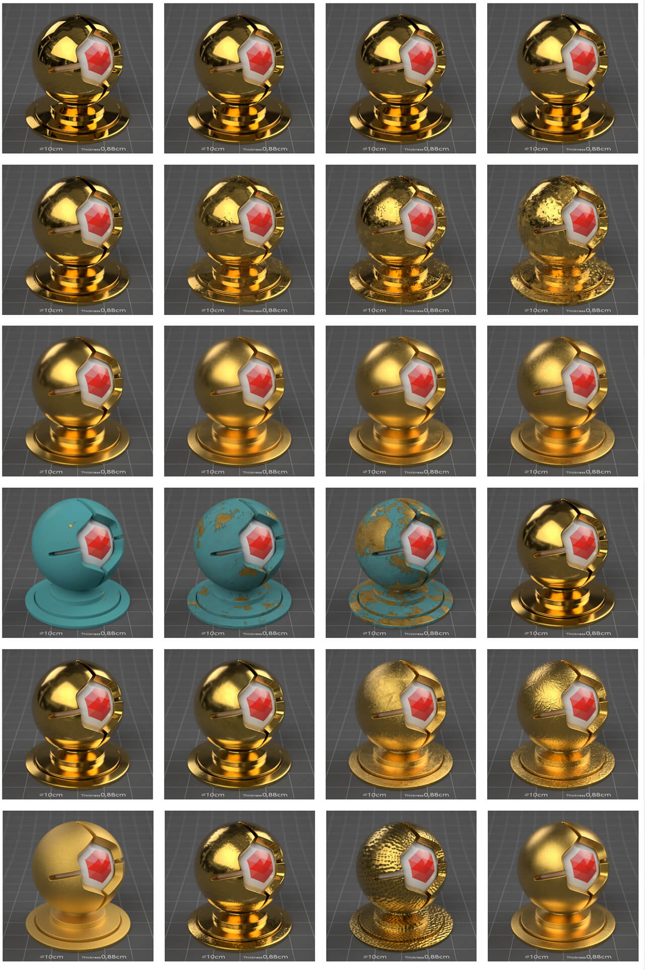 260多个Redshift金属质感钢铁黄金银铜等材质预设C4D素材包