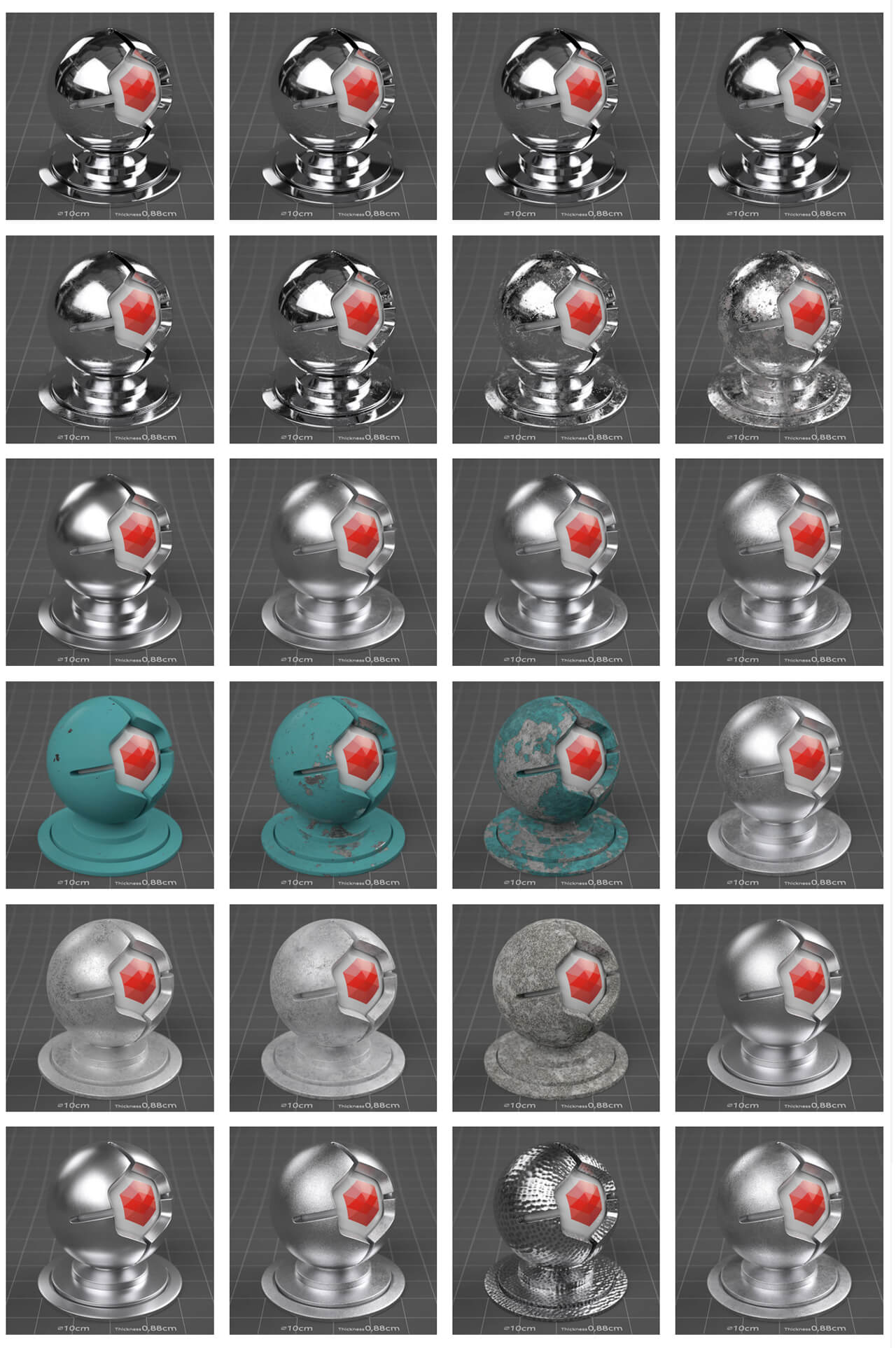 260多个Redshift金属质感钢铁黄金银铜等材质预设C4D素材包