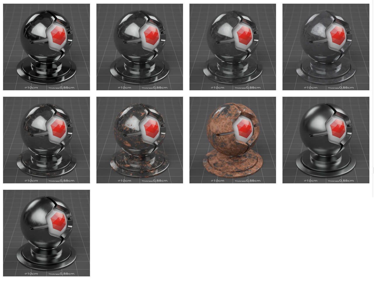 260多个Redshift金属质感钢铁黄金银铜等材质预设C4D素材包