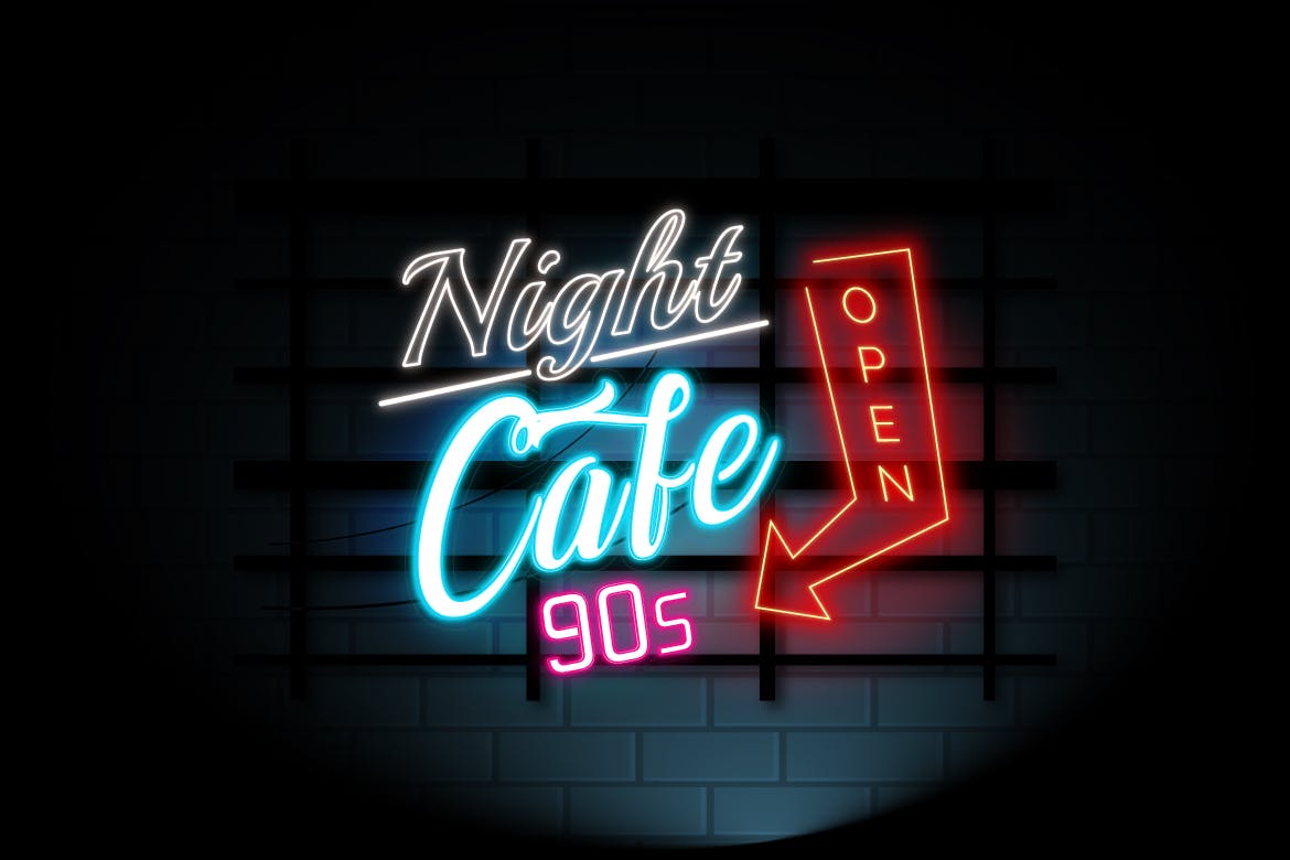 酷炫AI霓虹灯字体设计样机素材