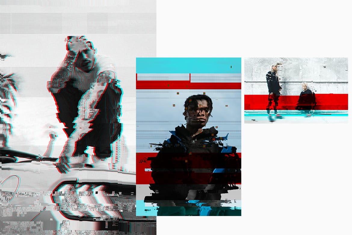 轻松生成抖音数字失真效果PS插件动作素材合集