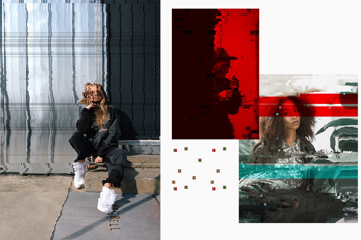 轻松生成抖音数字失真效果PS插件动作素材合集