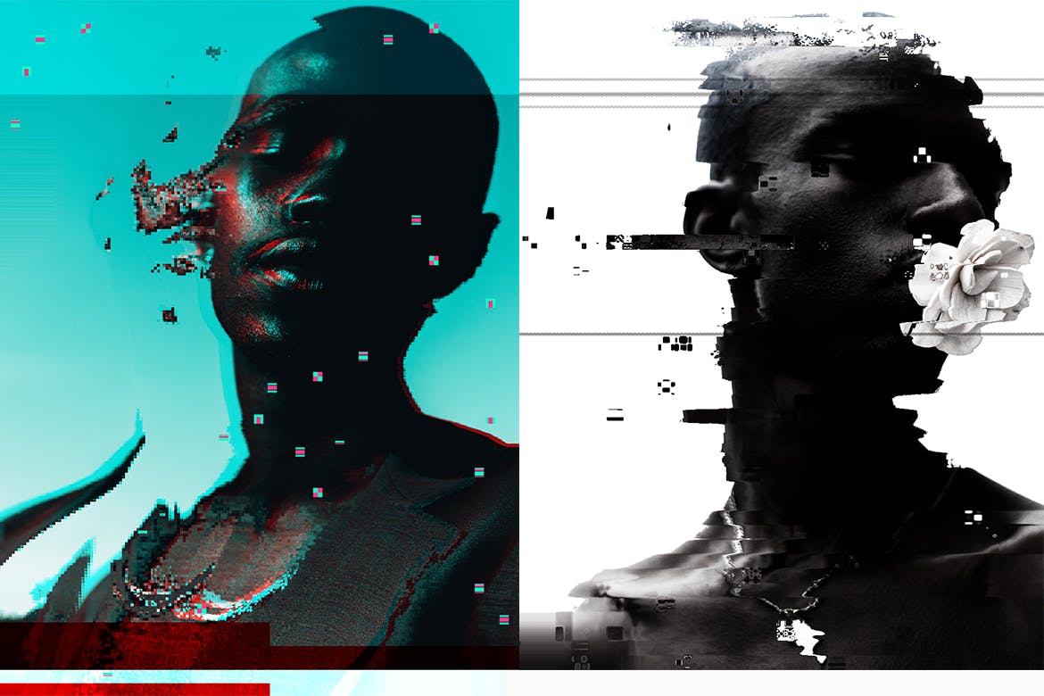 轻松生成抖音数字失真效果PS插件动作素材合集