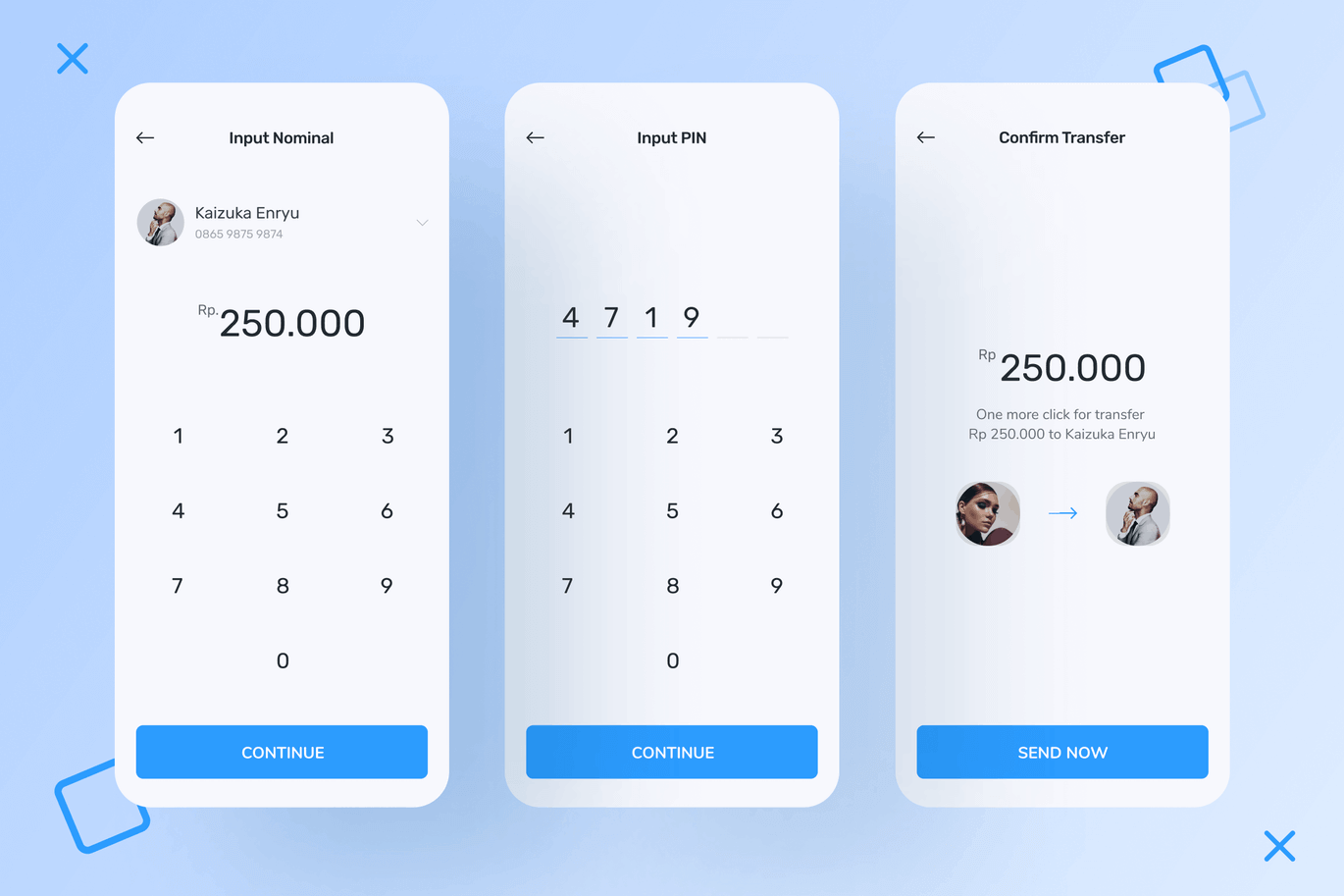 高品质蓝色移动手机钱包微信支付宝余额APP UI KIT素材