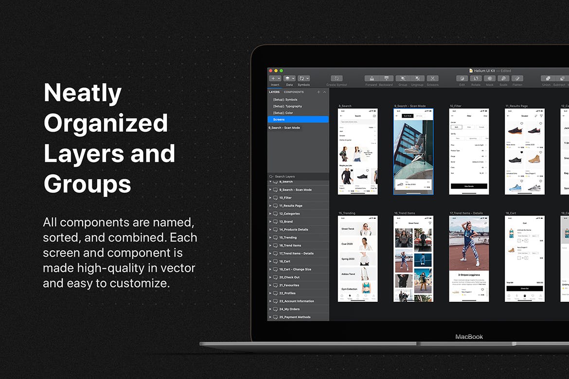 一套黑白色调时尚电商APP UI KIT
